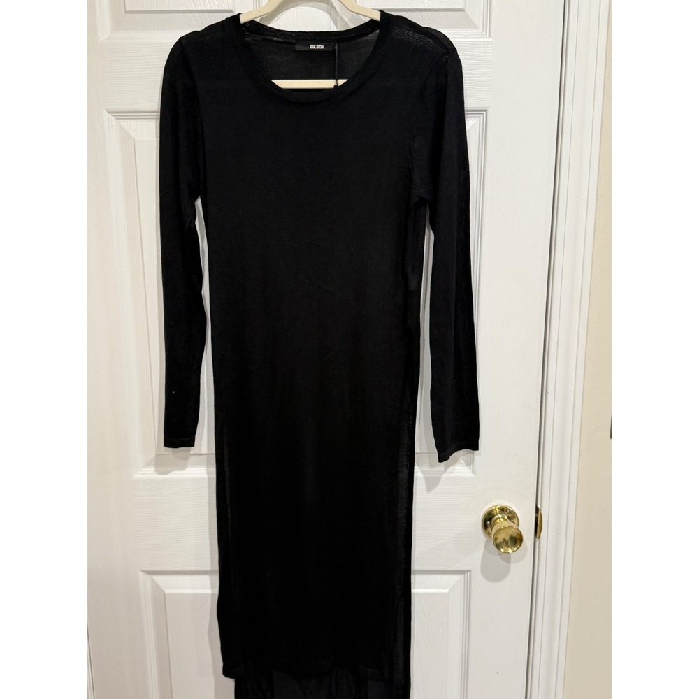 Bik Bok Womens Black Long Sleeve Knit Top Side Slits Crew Neck Size L